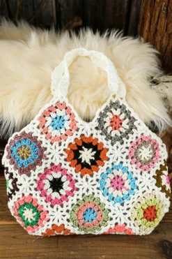 Fashion Dear-Lover Random Boho Floral Crochet Retro Hollowed Bag White