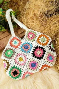 Fashion Dear-Lover Random Boho Floral Crochet Retro Hollowed Bag White