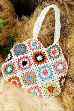 Fashion Dear-Lover Random Boho Floral Crochet Retro Hollowed Bag White