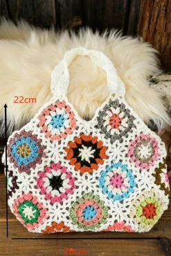 Fashion Dear-Lover Random Boho Floral Crochet Retro Hollowed Bag White