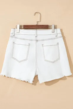 Fashion Dear-Lover Raw Hem High Waist Denim Shorts White