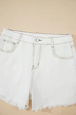 Fashion Dear-Lover Raw Hem High Waist Denim Shorts White