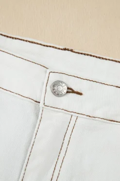 Fashion Dear-Lover Raw Hem High Waist Denim Shorts White
