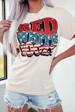 Sale Dear-Lover RED BOOZY Stars and Stripes Graphic T Shirt White