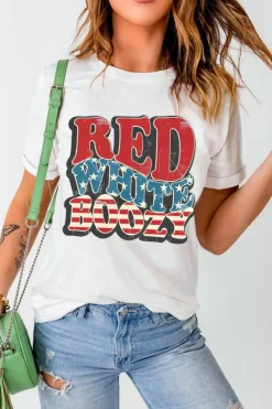 Sale Dear-Lover RED BOOZY Stars and Stripes Graphic T Shirt White