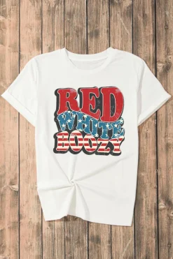 Sale Dear-Lover RED BOOZY Stars and Stripes Graphic T Shirt White