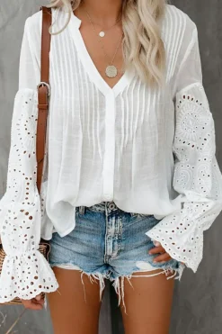 Outlet Dear-Lover Rekindle Eyelet Button Up Top White