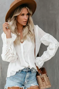 Outlet Dear-Lover Rekindle Eyelet Button Up Top White