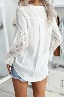 Outlet Dear-Lover Rekindle Eyelet Button Up Top White