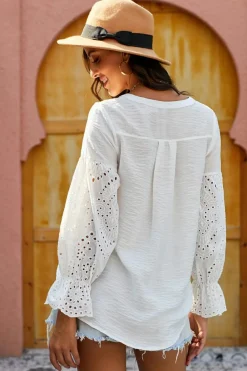 Outlet Dear-Lover Rekindle Eyelet Button Up Top White