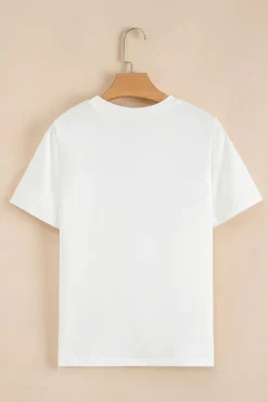 New Dear-Lover Rhinestone Bow Embellished Round Neck Tee White