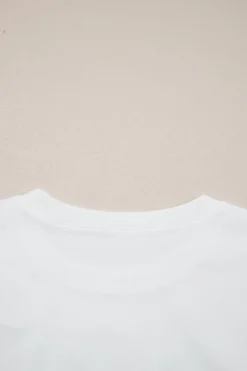 New Dear-Lover Rhinestone Bow Embellished Round Neck Tee White