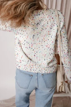 Outlet Dear-Lover Rhinestone Decor Multicolor Confetti Sweater Cardigan White