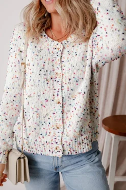 Outlet Dear-Lover Rhinestone Decor Multicolor Confetti Sweater Cardigan White