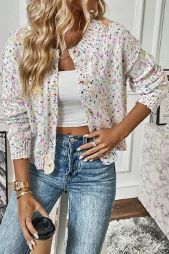Outlet Dear-Lover Rhinestone Decor Multicolor Confetti Sweater Cardigan White