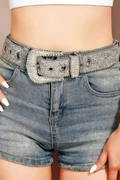 Best Dear-Lover Rhinestone Decorated Buckle Belt White