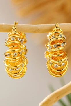 Clearance Dear-Lover Rhinestone Spiral Plated Alloy Hook Earrings White