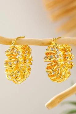 Clearance Dear-Lover Rhinestone Spiral Plated Alloy Hook Earrings White