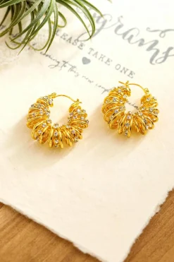 Clearance Dear-Lover Rhinestone Spiral Plated Alloy Hook Earrings White
