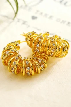 Clearance Dear-Lover Rhinestone Spiral Plated Alloy Hook Earrings White