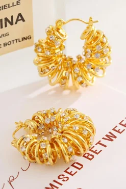 Clearance Dear-Lover Rhinestone Spiral Plated Alloy Hook Earrings White