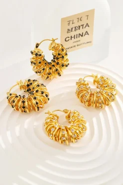 Clearance Dear-Lover Rhinestone Spiral Plated Alloy Hook Earrings White