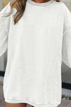 Hot Dear-Lover Ribbed Corduroy Oversized Sweatshirt White