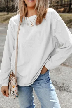 Hot Dear-Lover Ribbed Corduroy Oversized Sweatshirt White