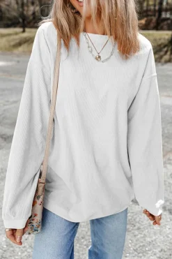 Hot Dear-Lover Ribbed Corduroy Oversized Sweatshirt White