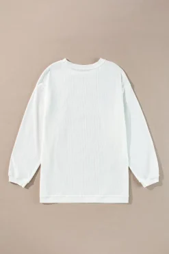 Hot Dear-Lover Ribbed Corduroy Oversized Sweatshirt White