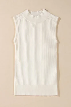 Hot Dear-Lover Ribbed Knit High Neck Sweater Vest White