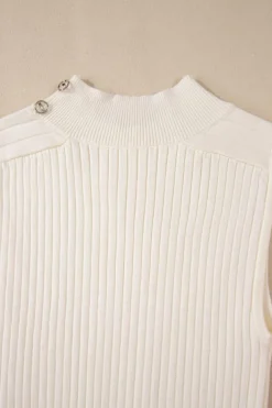 Hot Dear-Lover Ribbed Knit High Neck Sweater Vest White