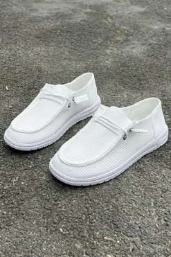 Outlet Dear-Lover Ribbed Lace-up Decor Slip On Shoes White
