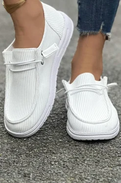 Outlet Dear-Lover Ribbed Lace-up Decor Slip On Shoes White