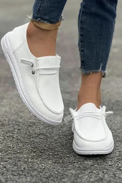 Outlet Dear-Lover Ribbed Lace-up Decor Slip On Shoes White