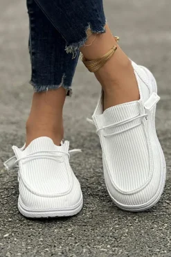 Outlet Dear-Lover Ribbed Lace-up Decor Slip On Shoes White