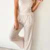 Fashion Dear-Lover Ribbed Texture Checkered Print 2pcs Tank and Pants Set White