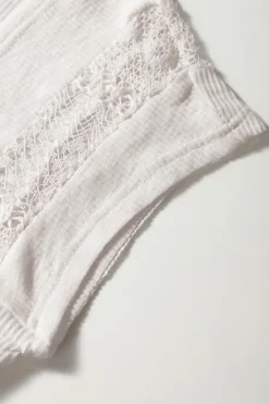 Outlet Dear-Lover Ribbed Texture Lace Patchwork Short Sleeve Top White