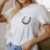 Hot Dear-Lover RODEO Horseshoe Embroidered Patch Pocket T Shirt White