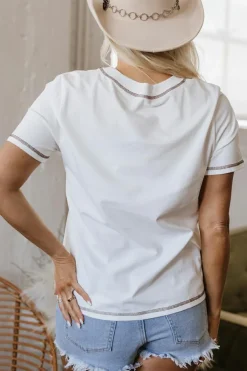 Hot Dear-Lover RODEO Horseshoe Embroidered Patch Pocket T Shirt White