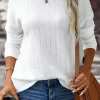 New Dear-Lover Round Neck Drop Shoulder Textured Knit Top White