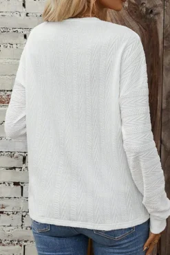 New Dear-Lover Round Neck Drop Shoulder Textured Knit Top White