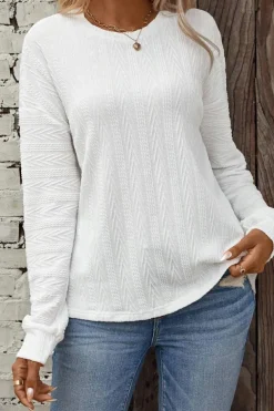 New Dear-Lover Round Neck Drop Shoulder Textured Knit Top White