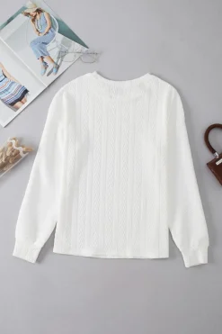 New Dear-Lover Round Neck Drop Shoulder Textured Knit Top White