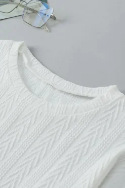 New Dear-Lover Round Neck Drop Shoulder Textured Knit Top White