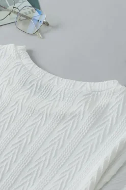 New Dear-Lover Round Neck Drop Shoulder Textured Knit Top White