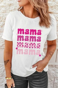 Clearance Dear-Lover Round Neck mama Graphic Casual Tee White