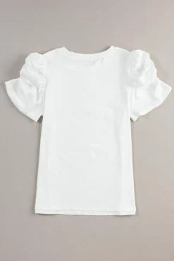 Sale Dear-Lover Ruched Puff Sleeve Crew Neck Tee White