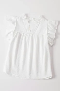Best Dear-Lover Ruffle Accent Flutter Sleeve Notch Neck Top White