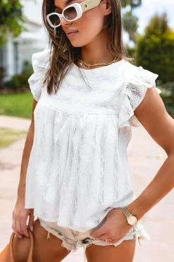 Best Dear-Lover Ruffled Lace Flowy Tank Top White